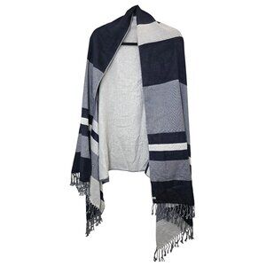 Levi Strauss & Co. Striped Navy & Gray Lightweight Scarf/Shawl Fringe Detailing